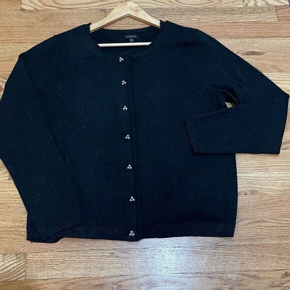 Talbots Sparkle Black Merino Wool Blend Cardigan Size XL - Picture 9 of 10